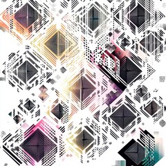 Poster - Abstract geometric pattern featuring vibrant colors and intricate diamond shapes, creating a modern artistic vibe.