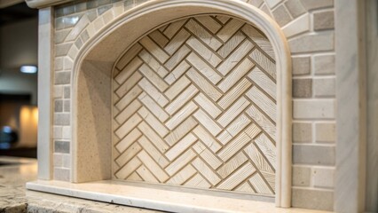Aufkleber - The closeup of the niche reveals intricate craftsmanship in a herringbone tile layout creating visual depth and inviting tactile engagement.