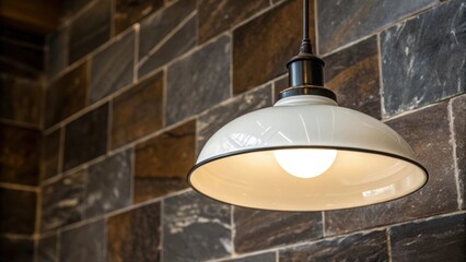 Poster - The closeup captures the subtle curvature of an overhead ra its surface unmarred glistening against a backdrop of rich darkhued stone tiles.