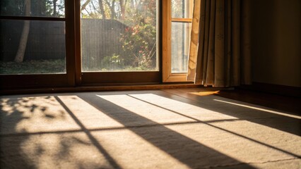 Aufkleber - Light streams through the window creating a playful interplay of shadows on the floor as the protective film filters the sunlight enhancing the warm ambiance of the room.