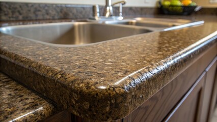 Poster - In this detailed image the texture of the countertop is emphasized with the edges of the sink outs revealing the raw material beneath the glossy finish.
