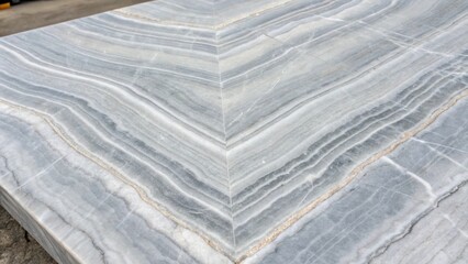 Aufkleber - Detailed view of a beautifully layered transient gray marble slab showcasing geometric shapes within the ing creating striking visual interest with each angle.