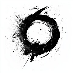 Poster - An abstract black circular splash design with intricate patterns and textures against a white background.