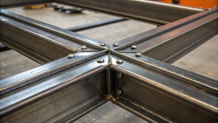 Aufkleber - Closeup on the welds and joints of the steel frame where craftsmanship meets functionality with a slight sheen that suggests durability and strength.