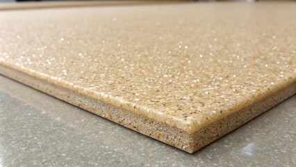 Fototapete - Closeup of a section of smooth underlayment material the surface displaying fine grains that create a pattern with a soft tone that complements its function.