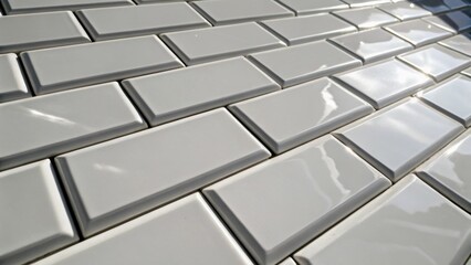 Aufkleber - Closeup of a collection of subway tiles their polished rectangular surfaces displaying a clean white finish with shadowy lines accentuating their uniformity and contemporary