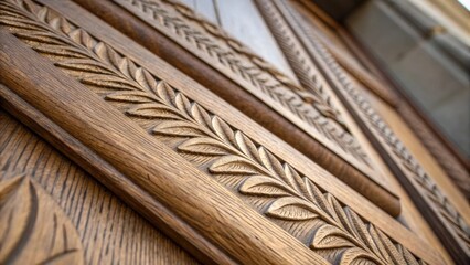 Fototapete - A zoomedin view of the grain pattern near the top of the door showcasing the intricate natural designs revealed through careful sanding.