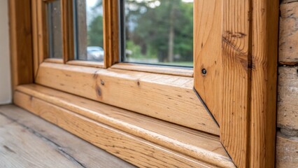 Poster - A zoomedin snapshot of a stark window frame the wood showing its natural knots and imperfections while new seals cling snugly to the clean edges.