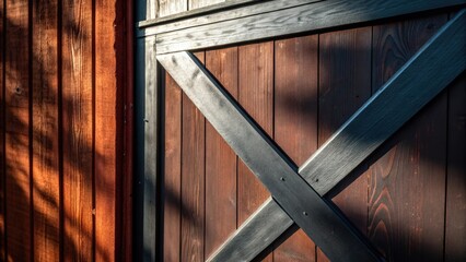 Poster - A vibrant detail shot of the corner of the barn door focusing on the interplay of shadows and textures that bring the polished surface into stark relief against the walls color.