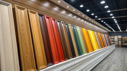 Poster - A vibrant collection of baseboards in assorted colors each gleaming under overhead lights highlighting how they will enhance the warmth of the living space.
