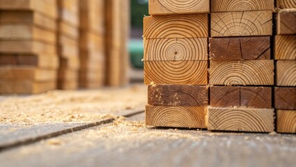 Aufkleber - A vibrant closeup of the end grain of a lumber stack showcasing the concentric rings and unique markings with a faint hint of sawdust tered around its base.
