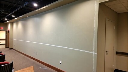Poster - A vertical line in the wall from a previous fixture remains faintly etched almost ghostlike reminding of the potential transformation that awaits as the entertainment center takes