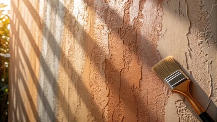 Poster - A textured wall where the drying paint is catching the light revealing subtle variations in shade and sheen highlighting the artistry behind a simple brushstroke.