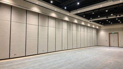 Fototapete - A stark image of the empty wall devoid of decorations presenting an ideal backdrop for the soundabsorbing panels that are soon to transform the acoustics.