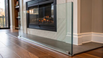 Aufkleber - A snapshot of the new glass front panel resting beside the fireplace its sleek transparency indicating the transition to a modern design.