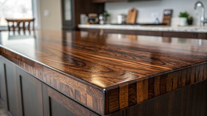 Poster - A sleek polished wood countertop with rich dark grain patterns