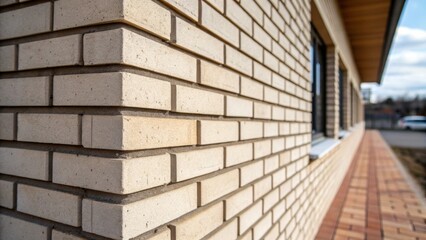 Poster - A side view of the brick veneer arranged neatly with a focus on the uniformity of their height and width showcasing the precision of their design and potential for styling.