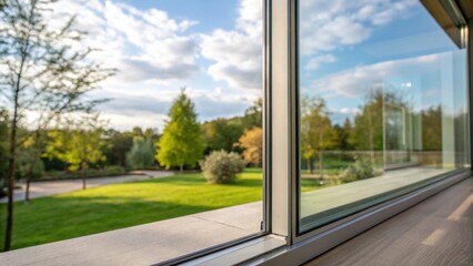 Poster - A side angle captures the transparency of the glass hinting at the unobstructed views beyond while framing the outdoor scenery.