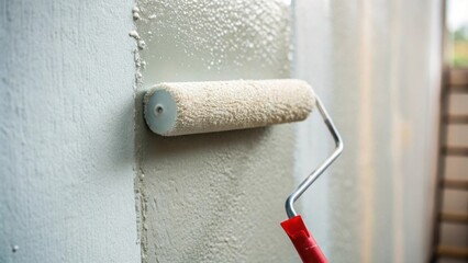 Aufkleber - An upclose view of a wall with newly applied primer revealing the slight sheen of the wet paint and the tool marks from a roller creating a sense of anticipation for the final
