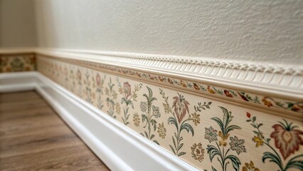 Aufkleber - An upclose look at the seam where two strips of wallpaper meet displaying the careful alignment of the patterned edges against the smooth wall surface.