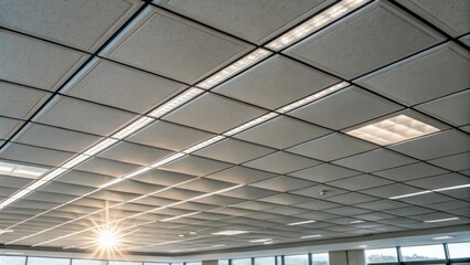 Aufkleber - An overhead view of stacked ceiling tiles emphasizing the clean lines and geometric shapes while the sunlight catches the edges creating a radiant sheen.