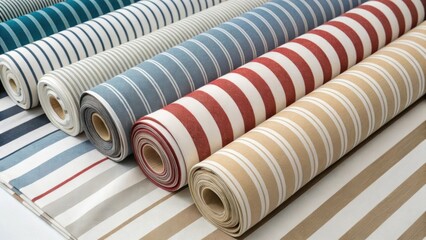 Poster - An overhead shot of rolls laying side by side each showcasing a variety of stripes in alternating widths blending classic elegance with a modern twist.