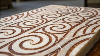 Aufkleber - An intricate pattern of spiraled lines on a closeup piece of patterned marble intertwining shades of espresso and cream in a dynamic display.