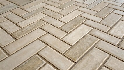 Aufkleber - An intricate closeup of a herringbone tile layout in muted tones focusing on the angles and intersecting lines that evoke a sense of movement and sophistication.