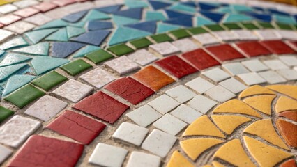 Aufkleber - An intimate view of a group of mosaic tiles with colorful pieces partially grouted revealing the artistry in the arrangement and the subtleties in color variation.