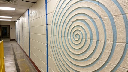 Aufkleber - An image highlighting the texture of the wall with painters tape creating a spiral pattern that draws the eye inward leading to a sense of depth and intrigue.