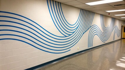 Aufkleber - An artistic shot featuring a series of parallel strips of painters tape each one carefully aligned to form a dynamic wave pattern giving the illusion of movement on the static