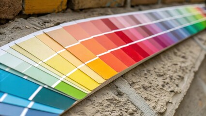Poster - An artistic closeup shot features a colorful selection of paint swatches winking in the light with the rough wall texture beneath adding depth and interest to the visual