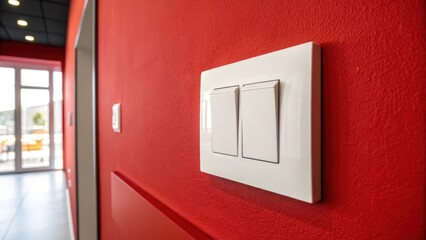 Aufkleber - A modern flatpanel light switch in matte white is set against a bold red wall exuding a contemporary vibe with clean lines and a striking visual impact.
