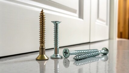 Poster - A macro shot of screws and wall anchors ed on a clean surface reflecting light ready to transform the closet into a functional space.