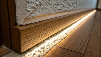 Poster - A macro shot focusing on the gap left by a pre for a recessed light revealing the unique texture of the drywall contrasted against the wooden frame beneath.