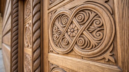 Aufkleber - A macro shot focusing on the intricate knots and whorls in the wood of an unpainted door capturing the unique beauty of natures design embedded in the material.