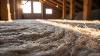 Poster - A focused image of the fibers of the insulation capturing the intricate patterns as they catch the light creating a visually captivating contrast between the insulation and its