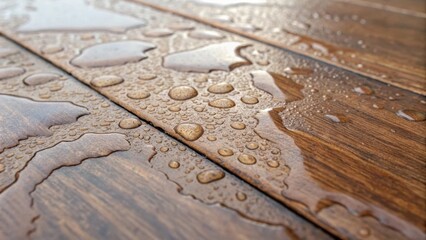 Aufkleber - A detailed shot zooming in on the texture of a laminate piece featuring warped sections bubbling areas and uneven color tones from moisture exposure.