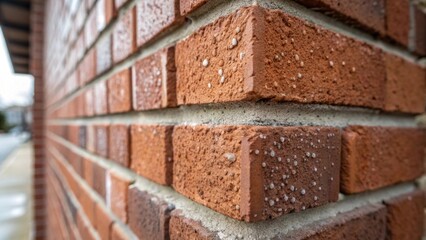 Poster - A detailed look at a vertical joint in the brick wall highlighting the craftsmanship of the mortar work with tiny air bubbles present in the fresh mortar that catch the light.