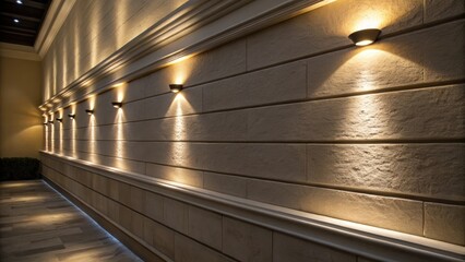 Poster - A detailed look at a section of the wall where the recessed lighting casts an intriguing interplay of light and shadow accentuating the simplicity of the space.