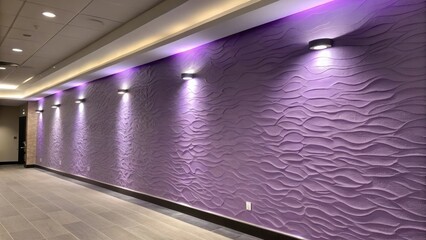 Aufkleber - A cool lavender accent wall with a unique texture that adds depth accentuated by contemporary lighting fixtures reflecting off its surface.