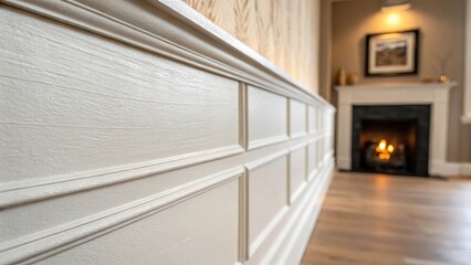 Aufkleber - A close view of the walls unmarred paint with fine brush strokes almost visible signifying a fresh start an ideal setting for the cozy element of the fireplace.