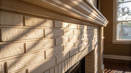 Poster - A close view of the walls surface capturing delicate shadows cast on the smooth texture where the light falls giving an idea of how the fireplace will transform the ambiance.