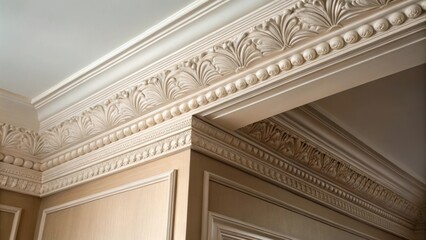 Aufkleber - A close view of the crown molding against the backdrop of an empty rooms corner reveals an inviting promise of sophistication and style.
