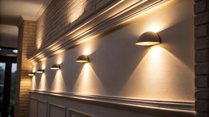 Poster - A closeup view of light spilling from recessed fixtures onto the wall casting a gentle hue that transforms the empty space into a cozy nook.