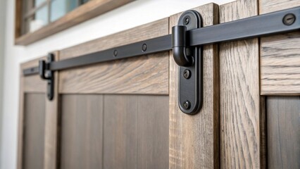 Aufkleber - A closeup view highlighting the minimalist hardware used to secure a sliding barn door partition evoking a rustic yet modern charm.