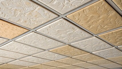 Aufkleber - A closeup shot featuring the gridlike structure of ceiling tiles with the natural imperfections of the material beautifully captured adding character to the renovation theme.