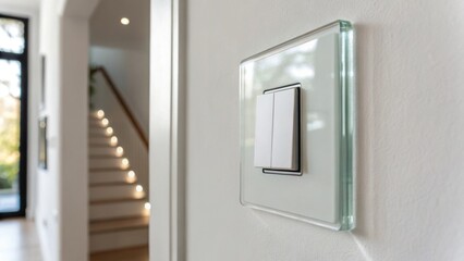 Aufkleber - A closeup shot captures a sleek glassfaced light switch on a pristine white wall with soft natural light illuminating the corners emphasizing the modern aesthetic.