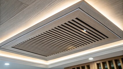 Aufkleber - A closeup perspective on a vents slatted design shows minute details with each slat gently being illuminated. The surrounding ceiling texture is smooth emphasizing the