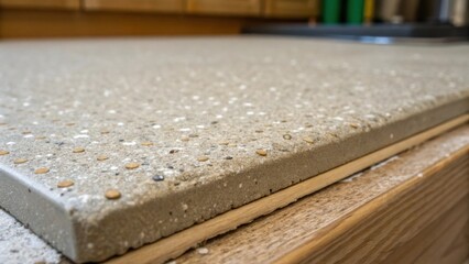 Aufkleber - A closeup of the textured surface of the underlayment with small beads of adhesive still visible and a mix of grit and grime that emphasizes the kitchens renovation journey.